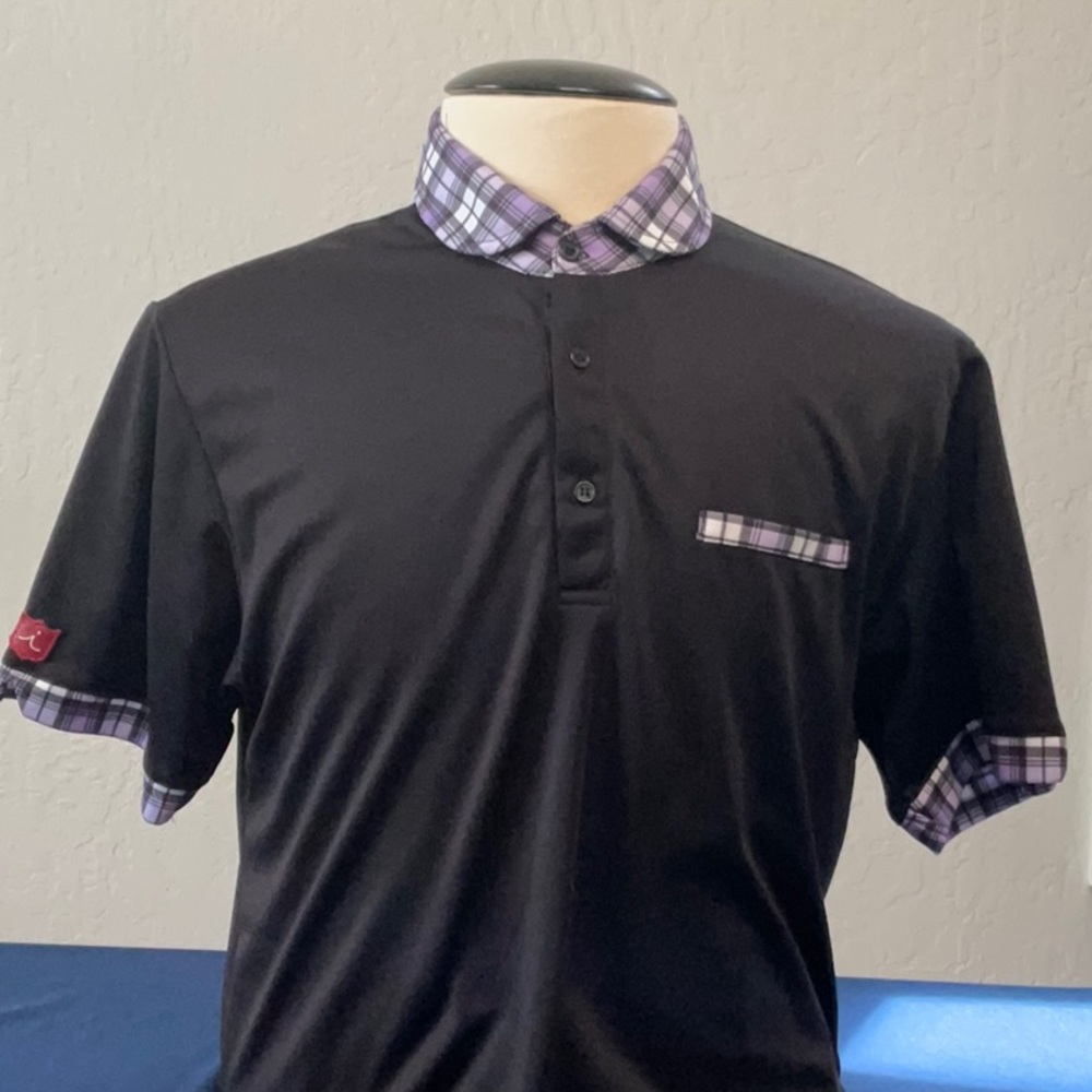 Iliac Golf Shirt Size Large - Black and Purple Tartan